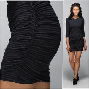 Lululemon Ruched Stripe Mini Dress Black 6 NWOT